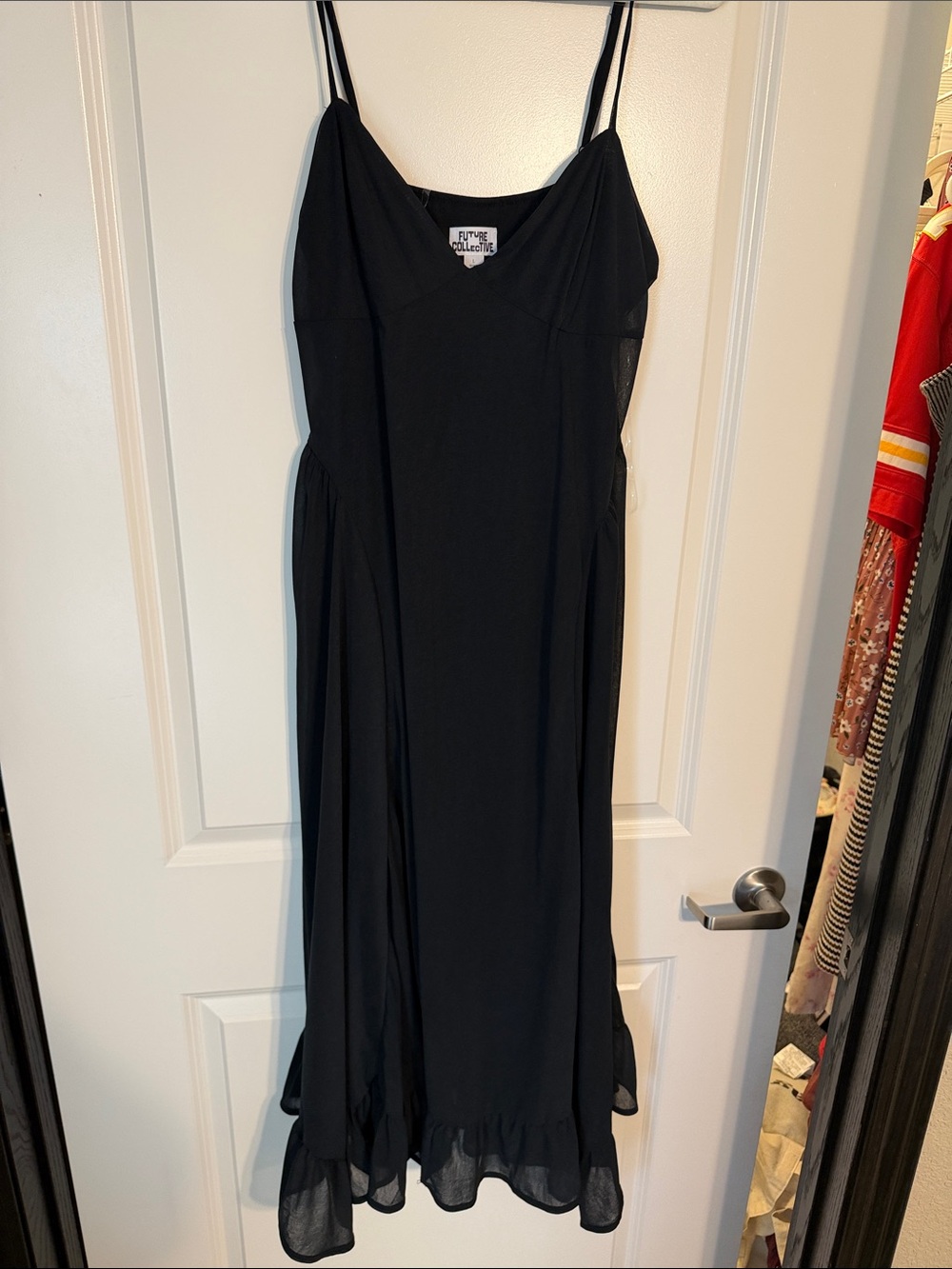 Black Double-Strap Maxi Dress with Ruffled Hem